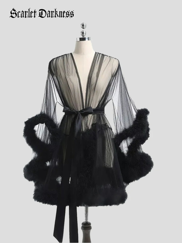 Scarlet Darkness Women's Sheer Mesh Robe Bathrobe Nightgown