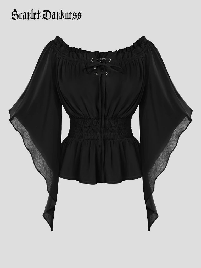 Scarlet Darkness Renaissance Flowing Off-Shoulder Witch Tops