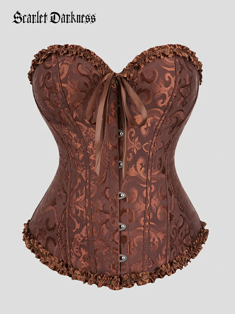 Scarlet Darkness Tinkerbell Jacquard Corset Top Boned Shapewear Brown