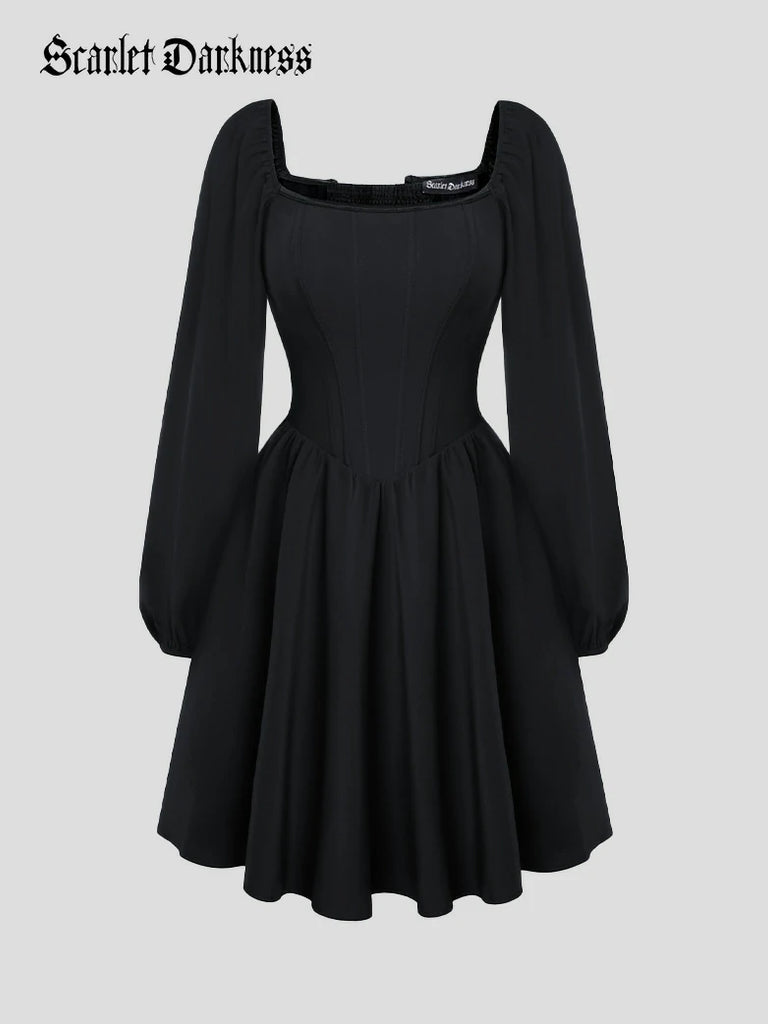 Scarlet Darkness Victorian Cocktail Party Corset Dress with Pockets Black