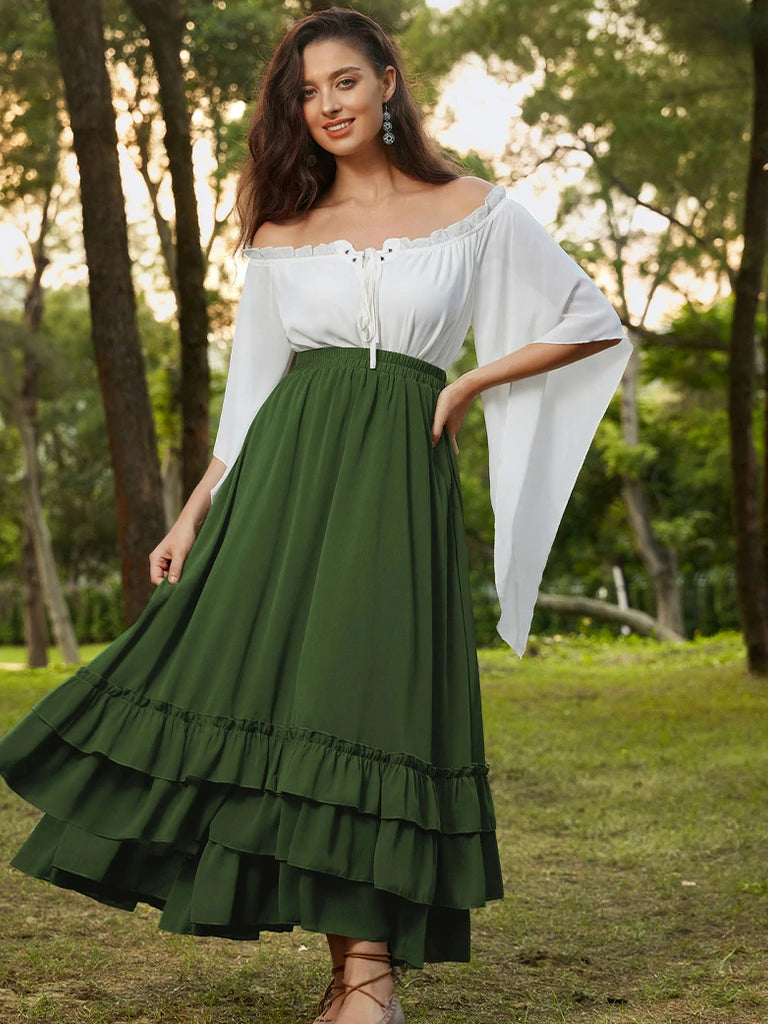 Scarlet Darkness Women Renaissance Tiered Swing Pocket Skirts