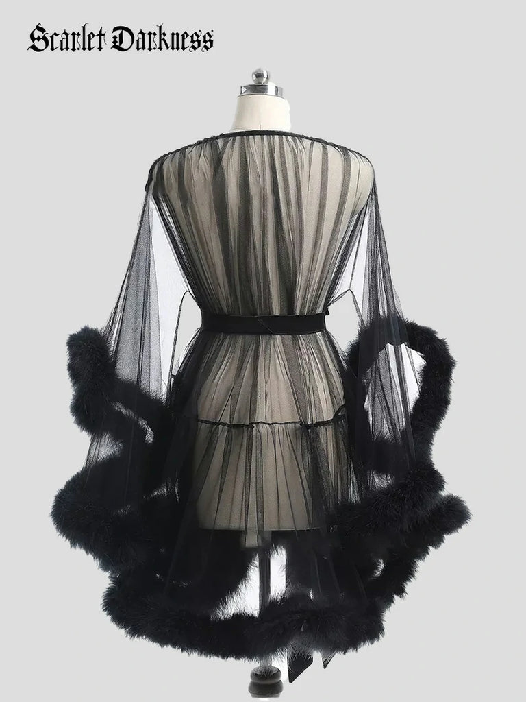 Scarlet Darkness Women's Sheer Mesh Robe Bathrobe Nightgown