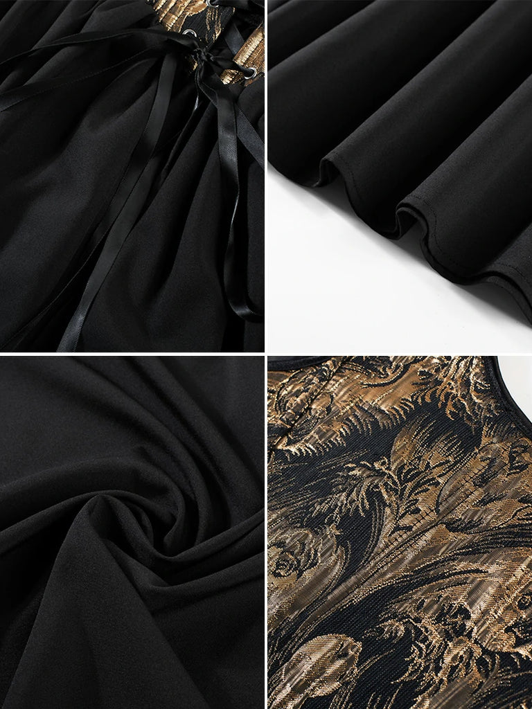 Scarlet Darkness Renaissance Jacquard Boned Pocket Overdress + Chemise