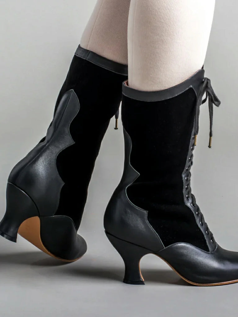 Scarlet Darkness Gothic Velvet Leather High-heeled Boots for Parties