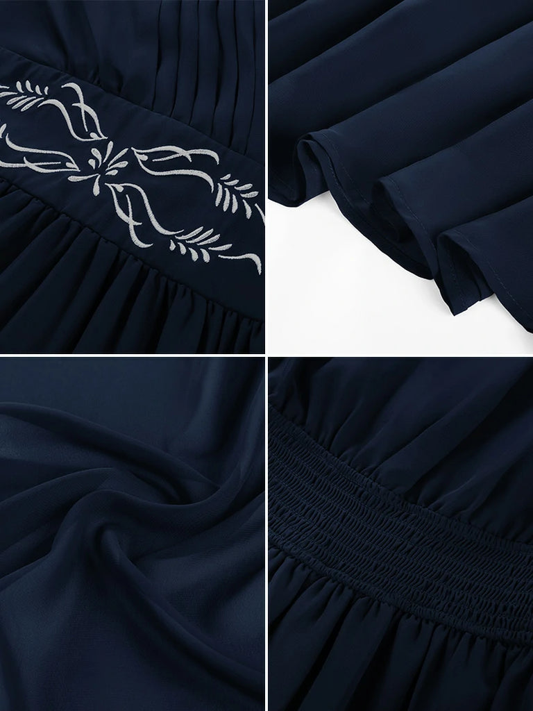 Scarlet Darkness Renaissance Purple Embroidered Chiffon Pockets Dress