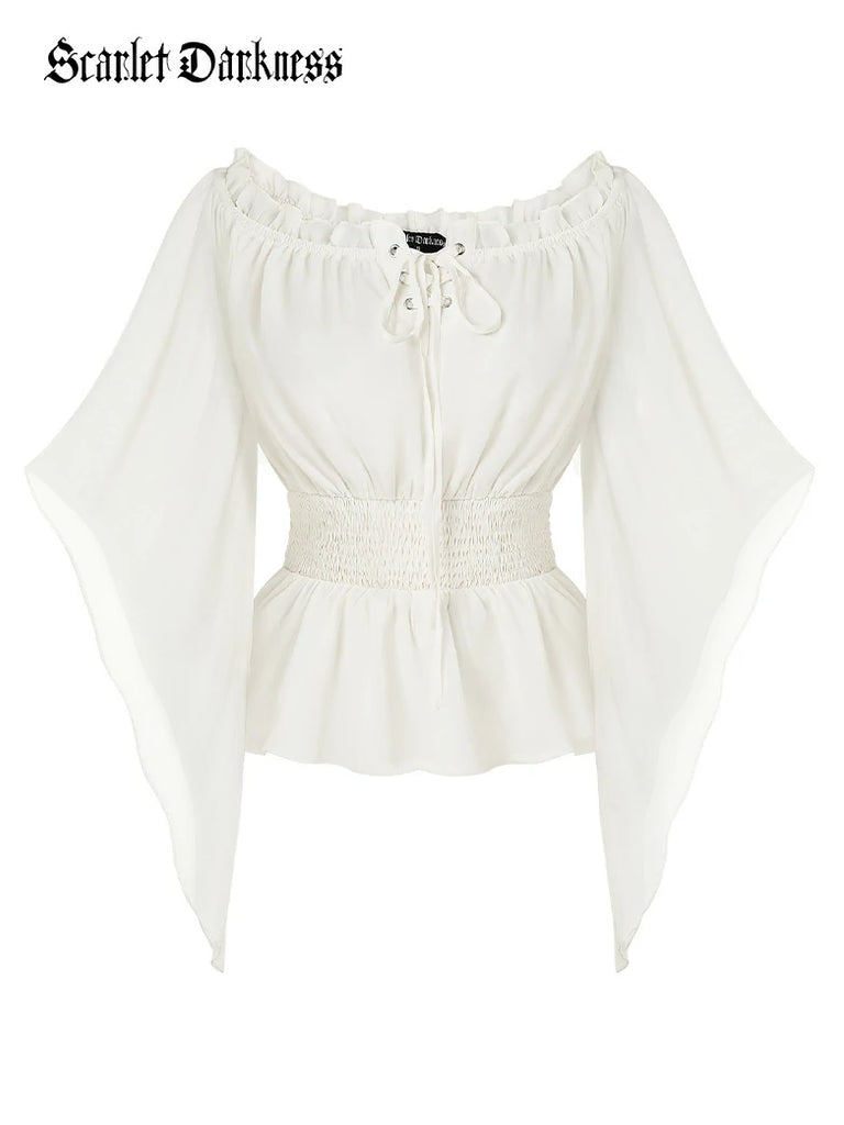 Scarlet Darkness Renaissance Flowing Off-Shoulder Witch Tops White