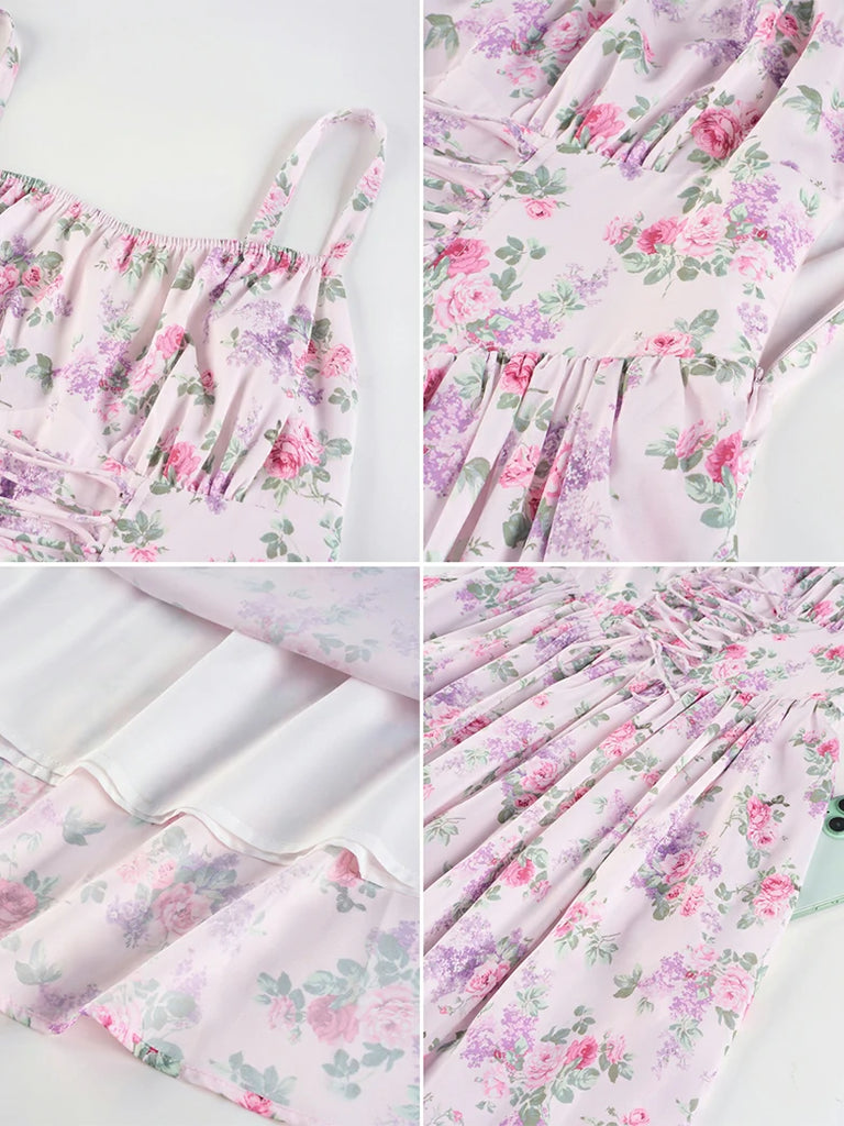 Scarlet Darkness 2026 Summer Floral Chiffon Flared Sundress for Women