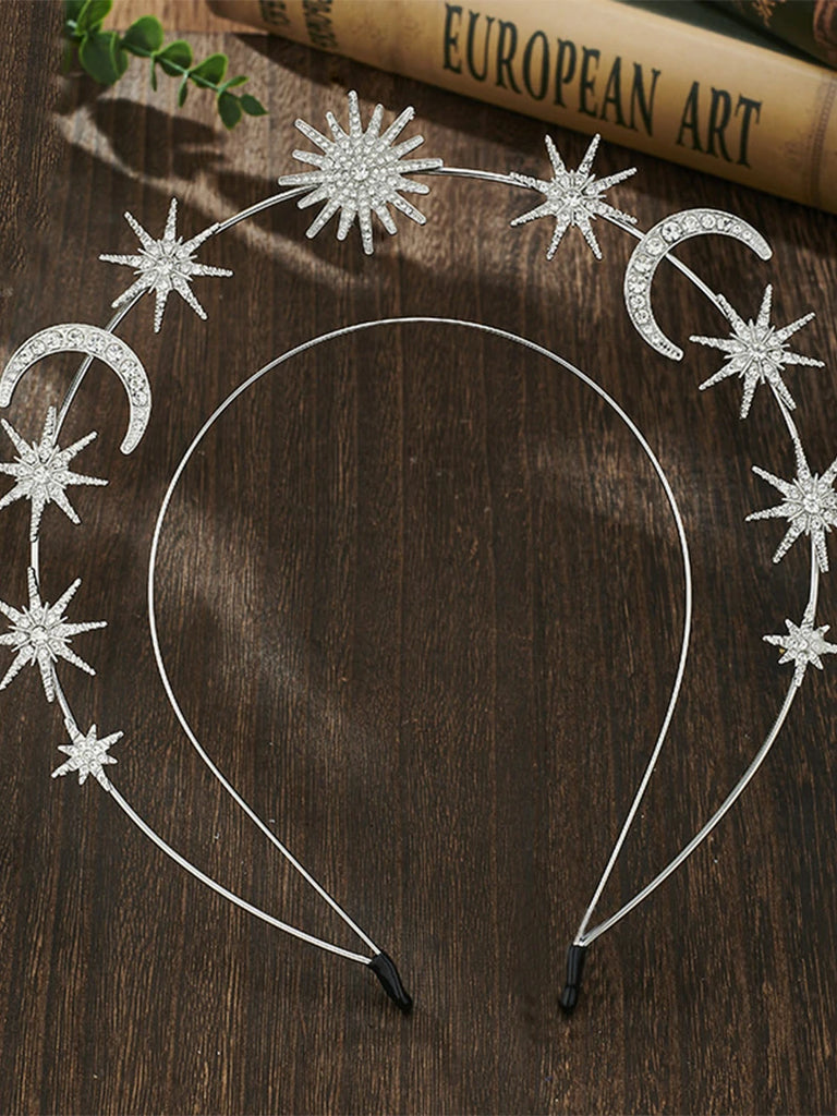 Scarlet Darkness Fantasy Fashion Star Moon Goddess Hair Crown Silver