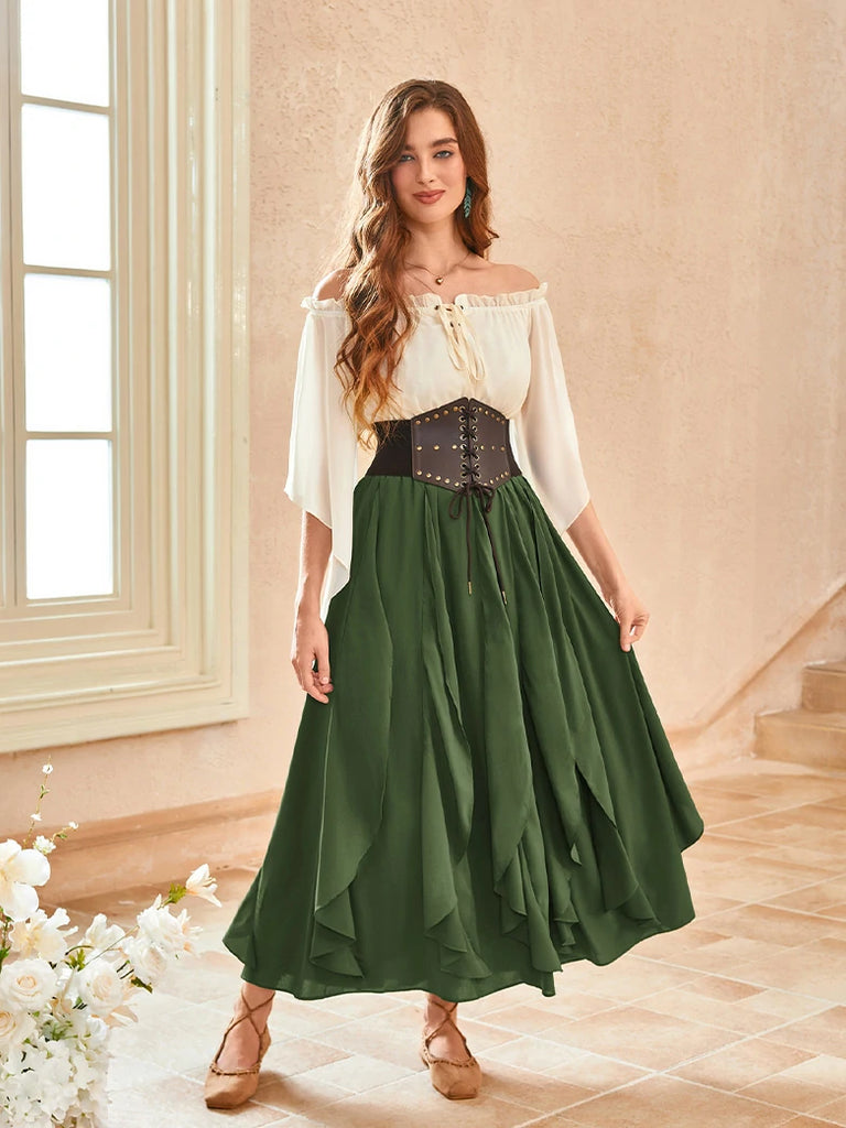 Scarlet Darkness Renaissance Ruffle Swing Skirt with Pockets