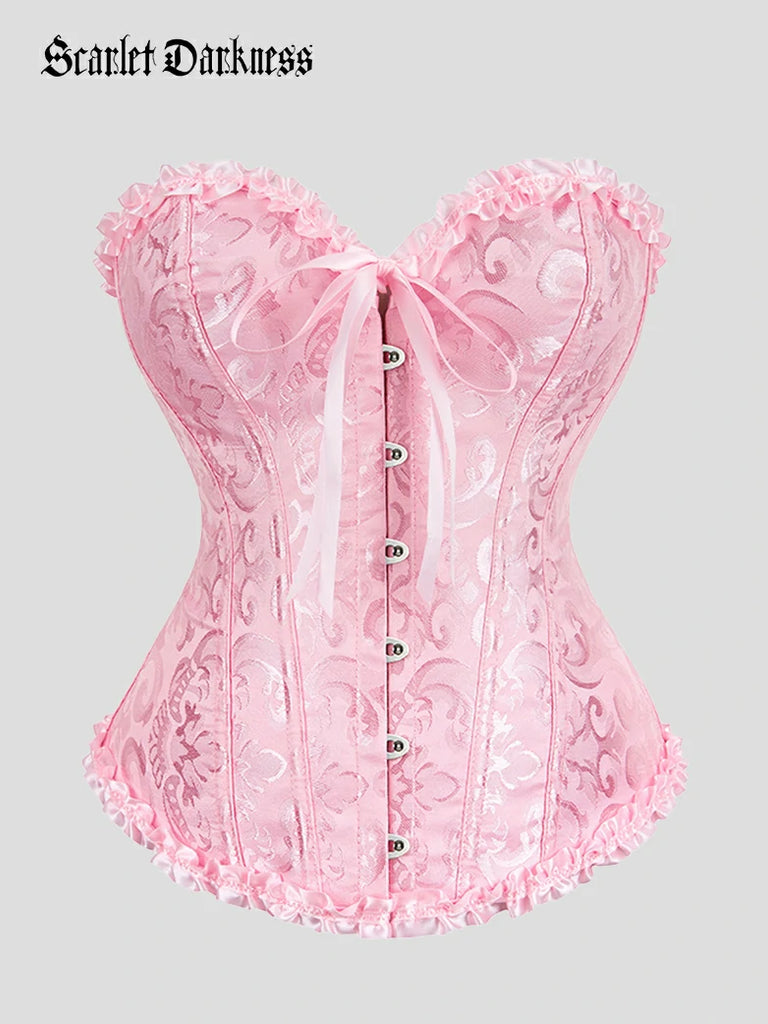 Scarlet Darkness Tinkerbell Jacquard Corset Top Boned Shapewear Pink