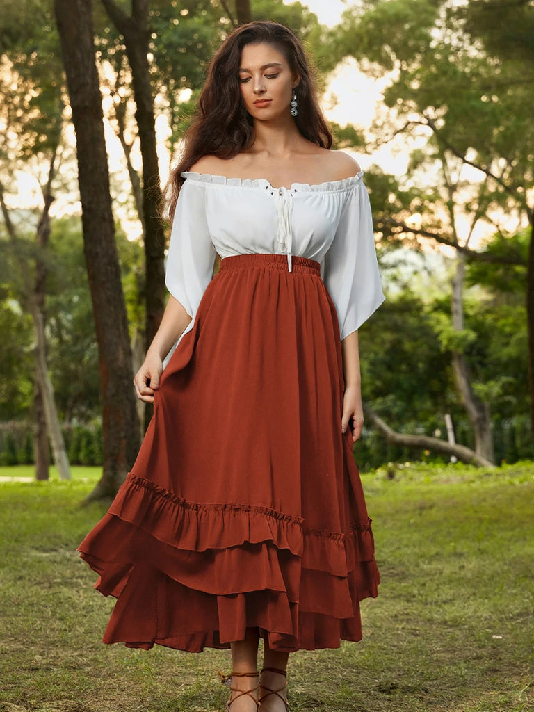 Scarlet Darkness Women Renaissance Tiered Swing Pocket Skirts