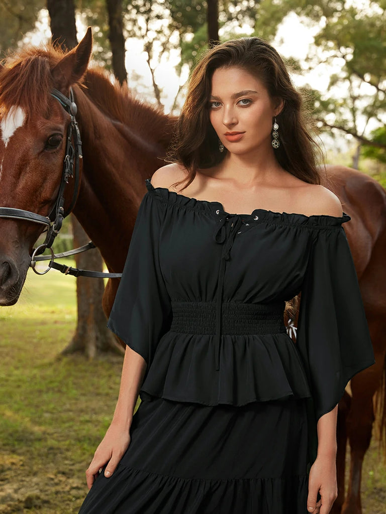 Scarlet Darkness Renaissance Flowing Off-Shoulder Witch Tops