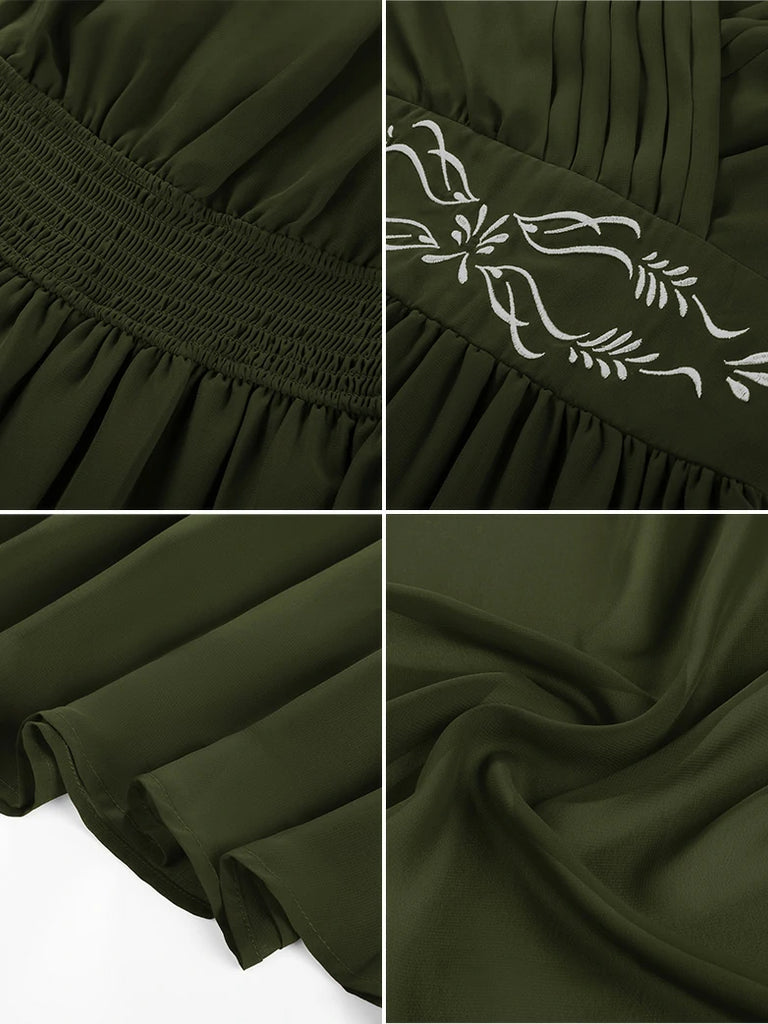 Scarlet Darkness Renaissance Purple Embroidered Chiffon Pockets Dress