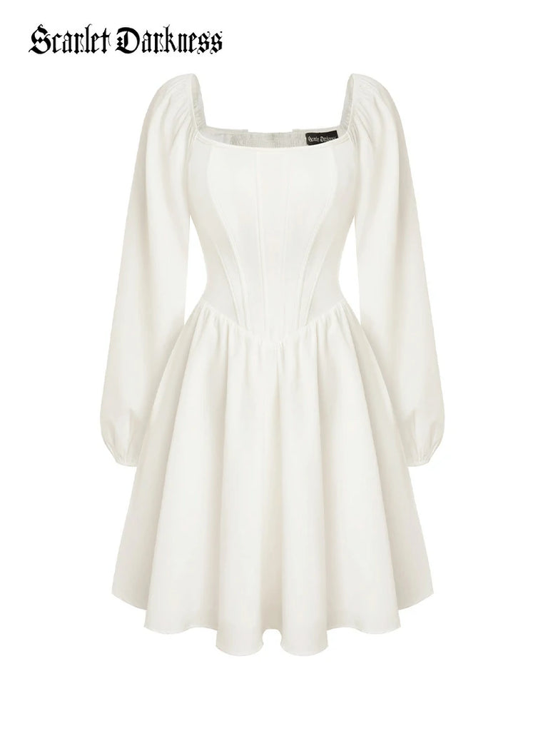 Scarlet Darkness Victorian Cocktail Party Corset Dress with Pockets White