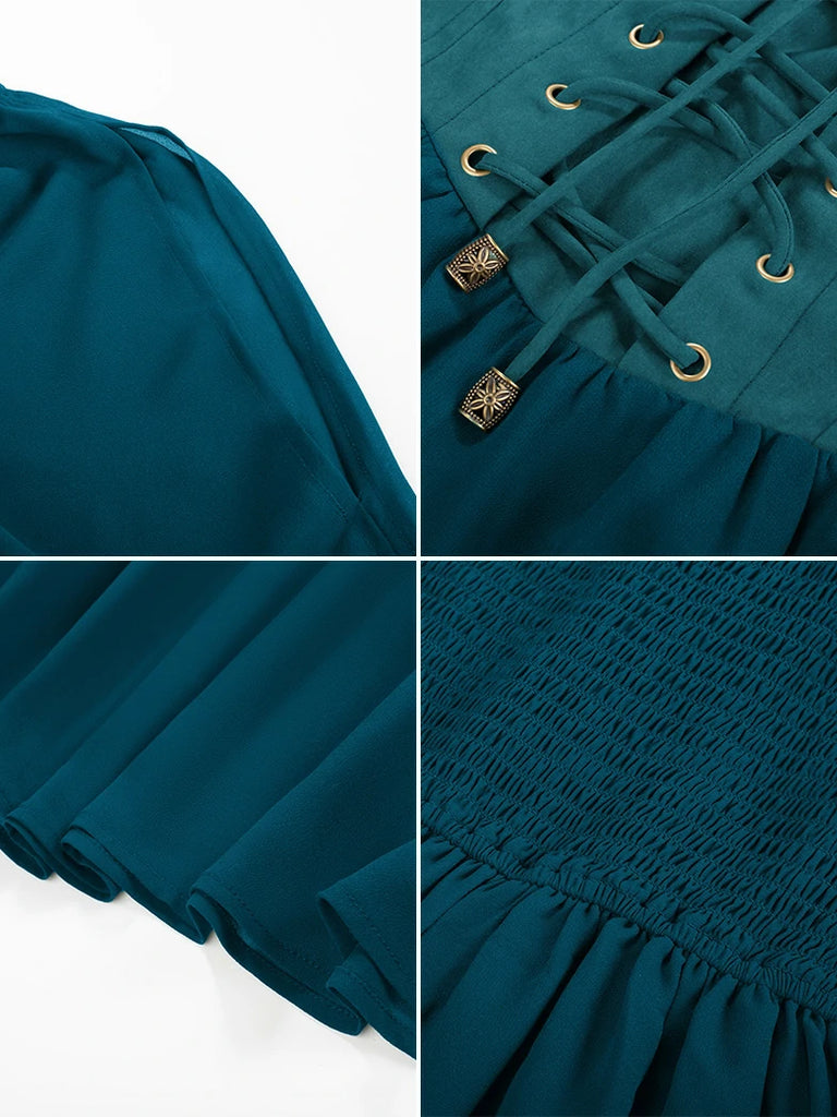 Scarlet Darkness Renaissance Corset Dress Contrast Slit Sleeve Pocket Dress