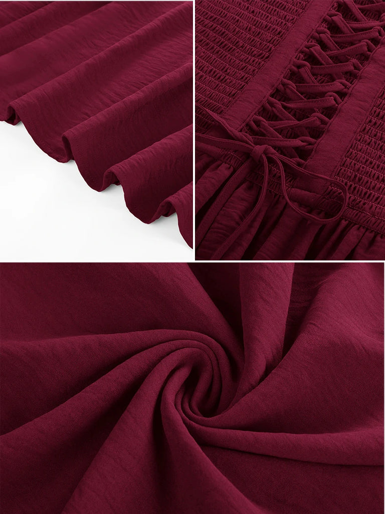 Scarlet Darkness Renaissance Elastic Waist Cross Straps Pockets Dress