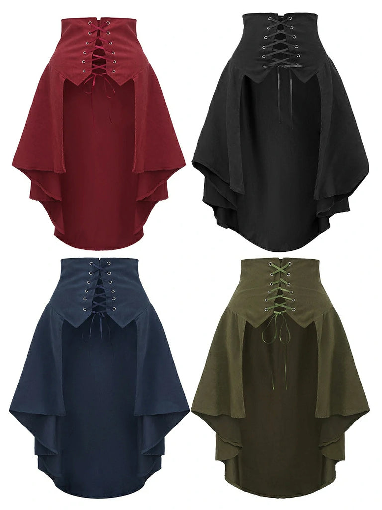 Scarlet Darkness Medieval High-Waisted Skirt with Irregular Hem and Tie
