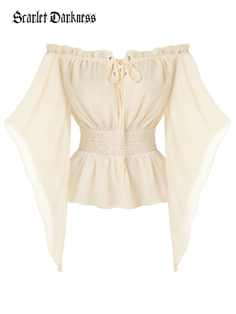 Scarlet Darkness Renaissance Flowing Off-Shoulder Witch Tops