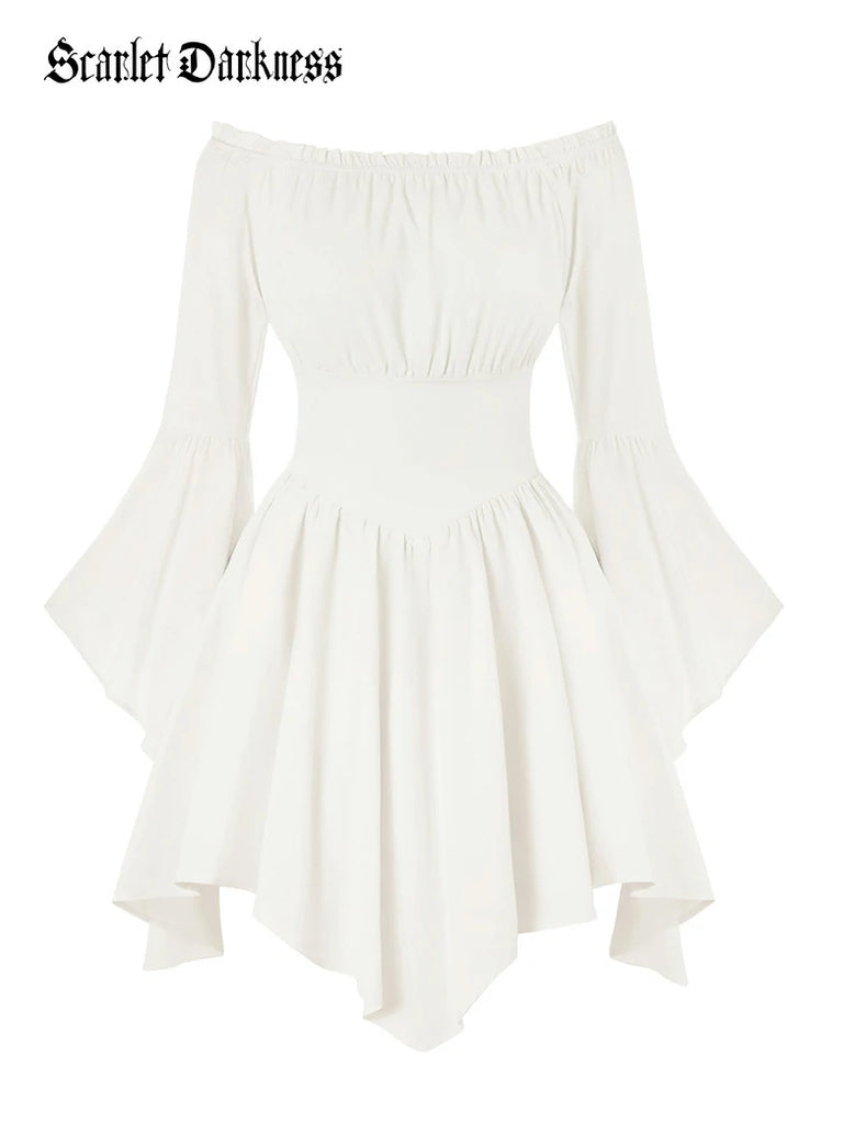 Scarlet Darkness Renaissance Irregular Hem Off Shoulder Pockets Dress