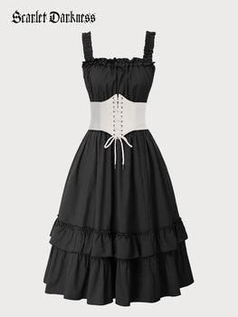 Pleated Gothic Steampunk High Low Dress SCARLET DARKNESS