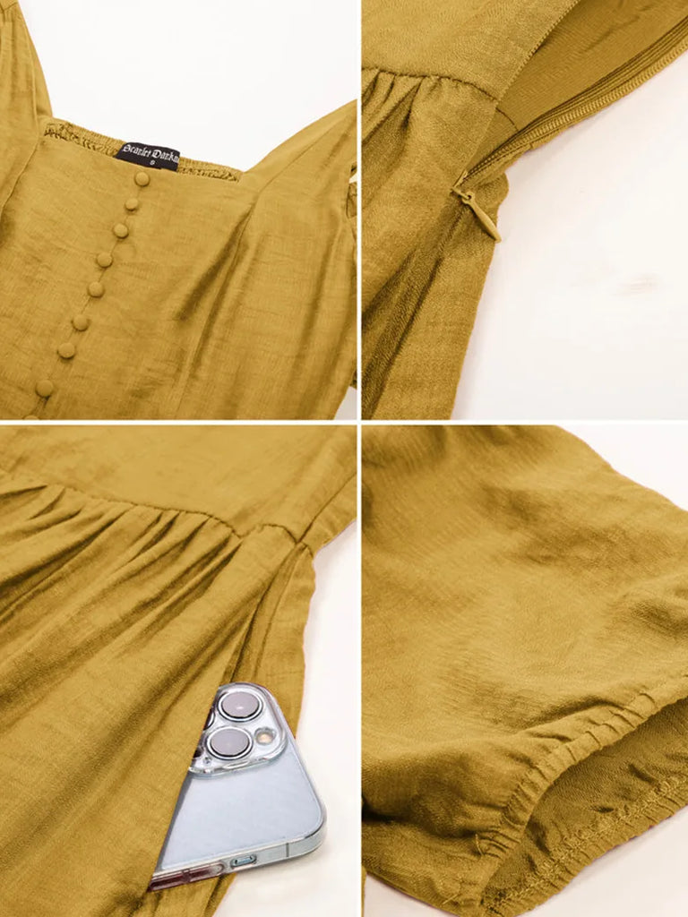 Square Neck Cold Shoulder Lacing up Pocket Maxi Dress SCARLET DARKNESS