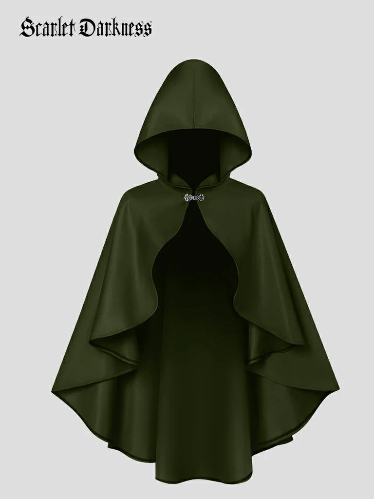 Scarlet Darkness 2025 Renaissance Wizard Short Hooded Cloak Green 90cm