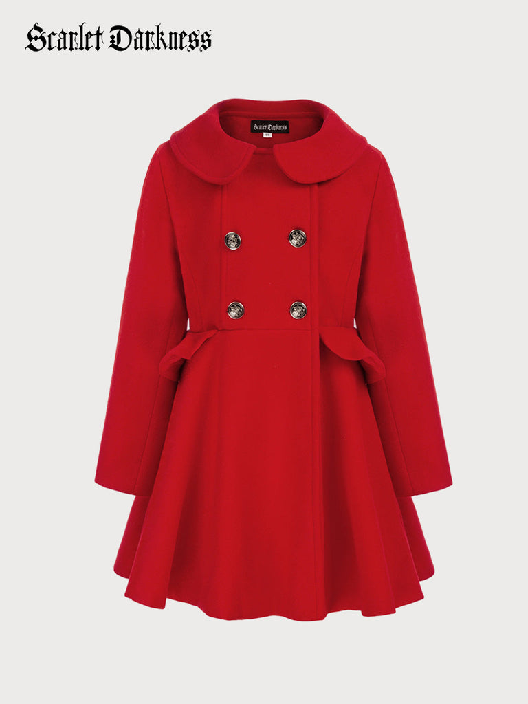 Kids Tiered Peacoat Lapel Collar Double Breasted Overcoat Scarlet Darkness