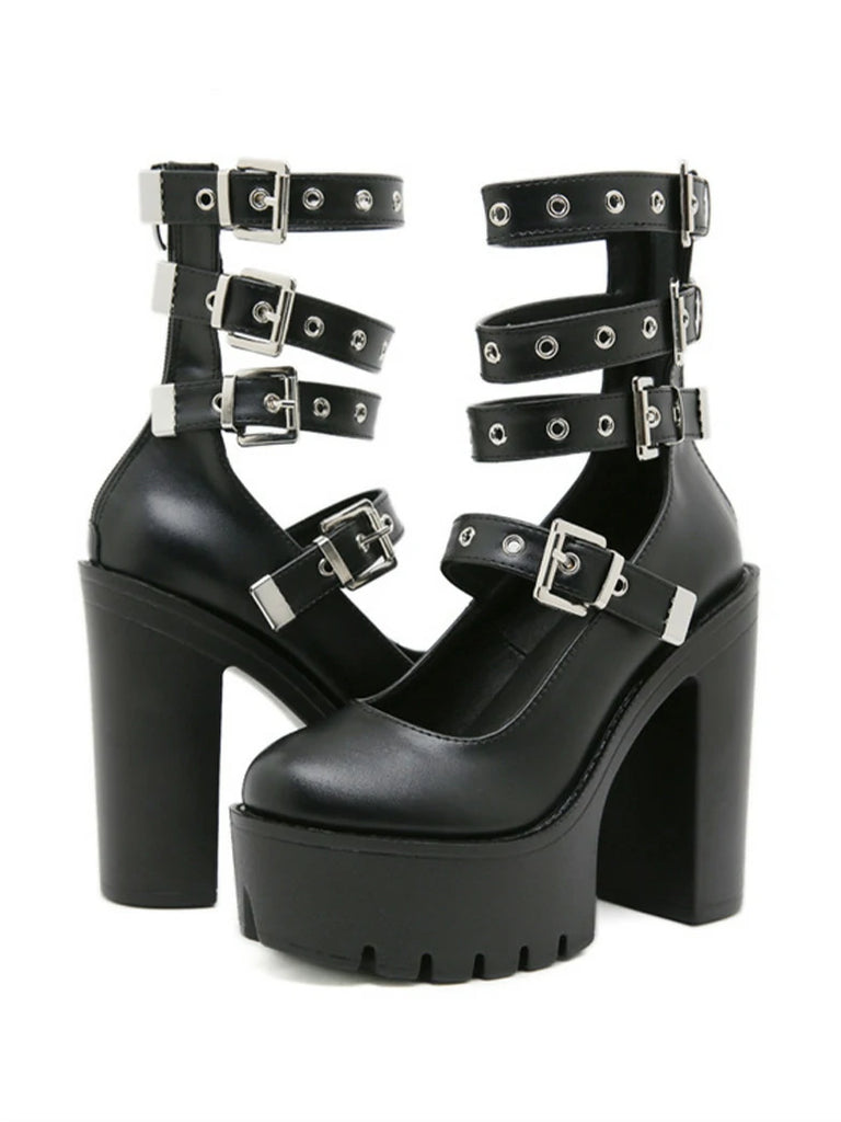 Scarlet Darkness Scarlet Darkness Women Punk Strap Rivet High Heels