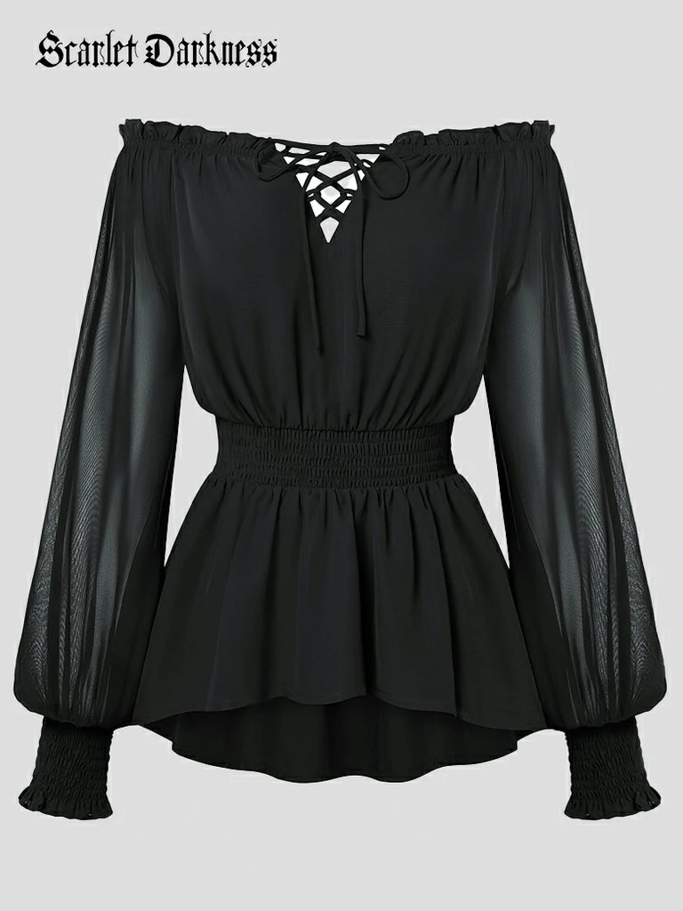 Scarlet Darkness Renaissance Fitted Long Sleeve Off-Shoulder Top Black