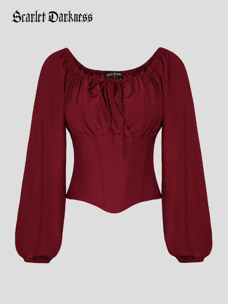 Scarlet Darkness Comfy Fairy Off Shoulder Boned Corset Tops Wine
