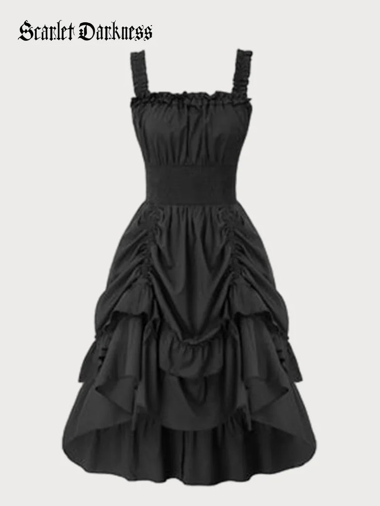 Pleated Gothic Steampunk High Low Dress Scarlet Darkness