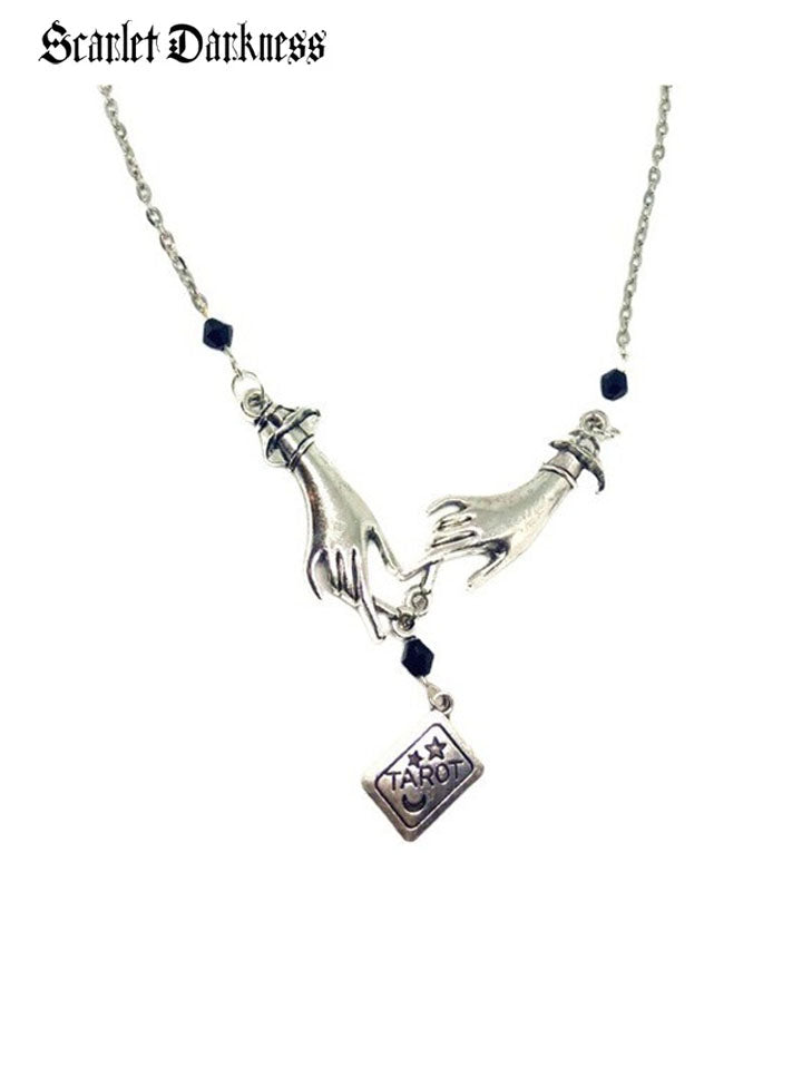 Scarlet Darkness Witchcore Gothic Tarot Card Pendant Necklace As picture