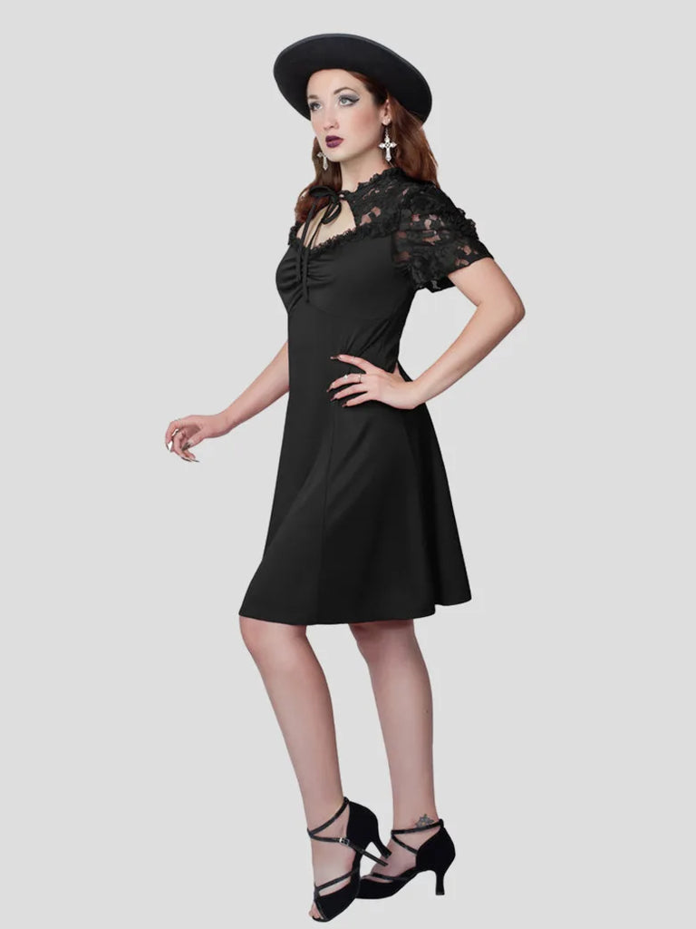 Gothic Lace Patchwork Hollowed-out Front A-Line Dress SCARLET DARKNESS
