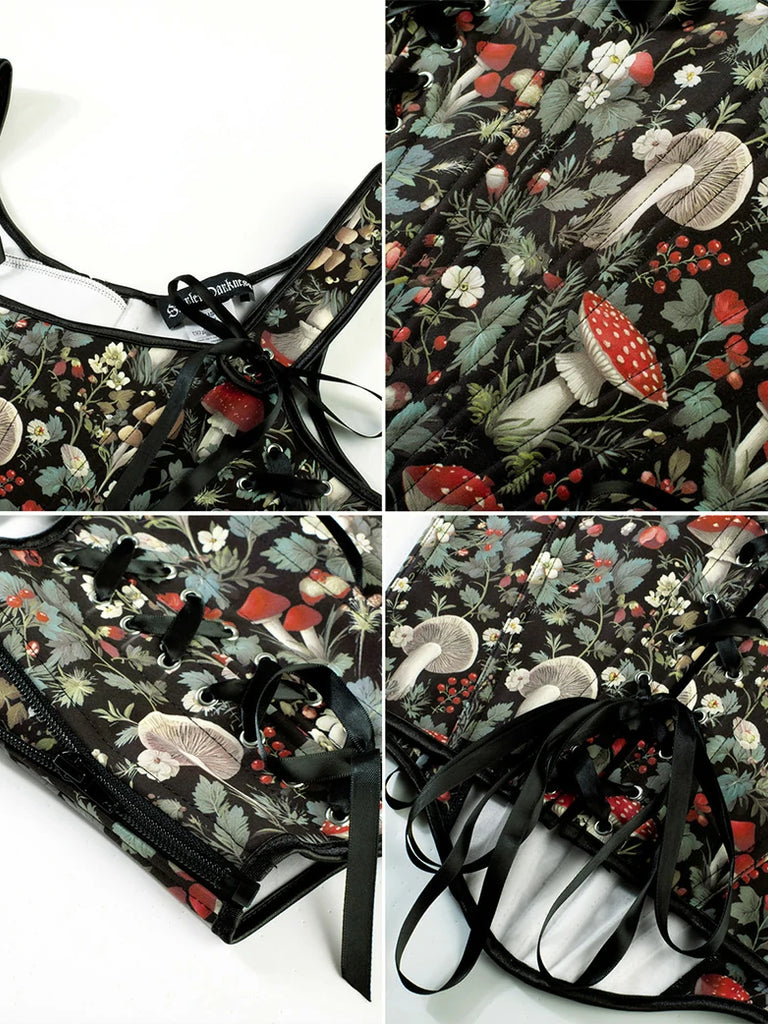 Scarlet Darkness Renaissance Lace-up Corset Top with Hand-drawn Patterns