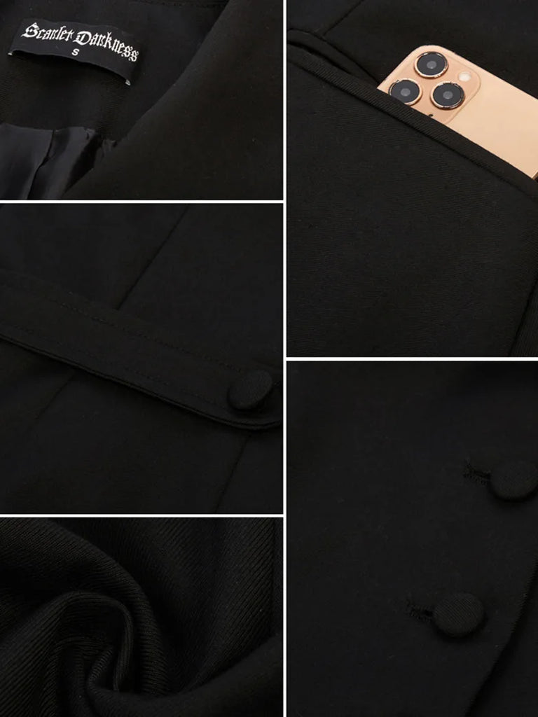 Lapel Collar Coat Single Breasted Hem Cut-off Vest Scarlet Darkness