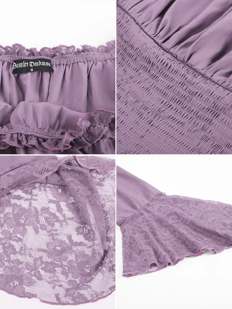 Scarlet Darkness Women Off Shoulder Wide Lace Sleeves Pullover Tops