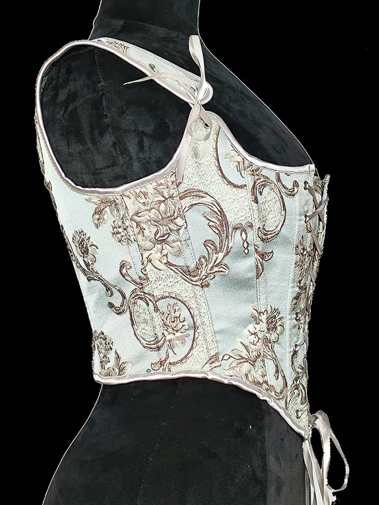 Scarlet Darkness Royal Blue Victorian Jacquard Corset with Lace up