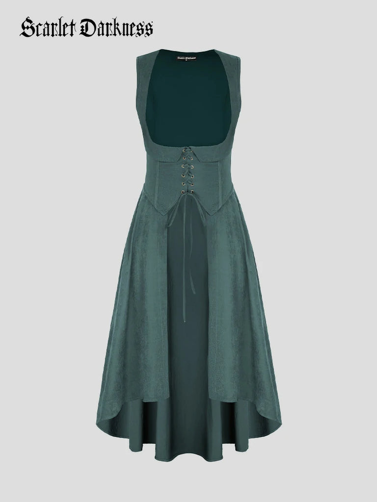 Scarlet Darkness Renaissance Costume U-Neck High-Lo Overdress Blue