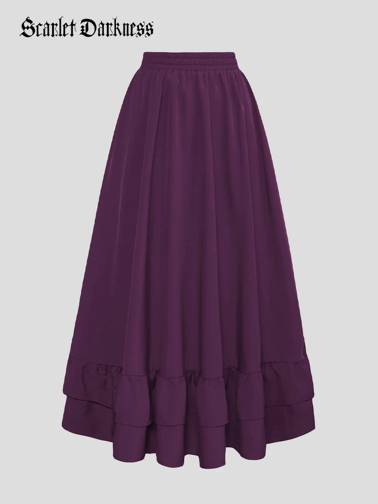Scarlet Darkness Women Punk Ruffled High-Low Drawstring Skirt
