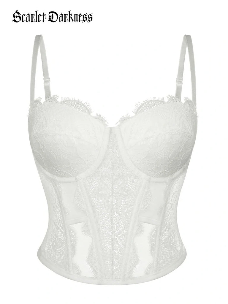 Scarlet Darkness Scarlet Darkness Women Victorian Lace Corset Top White
