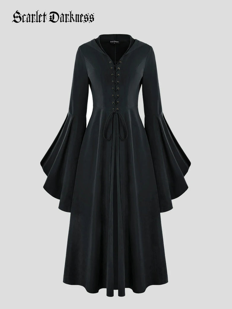 Scarlet Darkness Renfaire Celtic Cloak Bell Slit Sleeve Hooded Dress