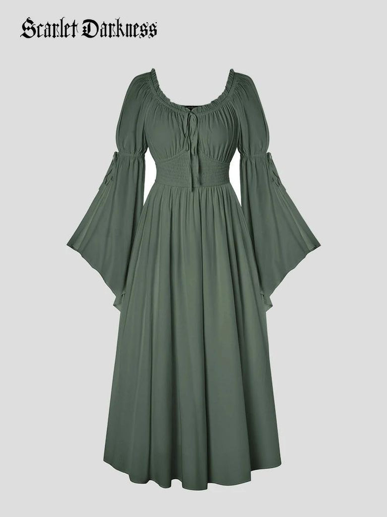 Scarlet Darkness Renaissance Fairy Slit Sleeve Pockets Maxi Dress Olive green
