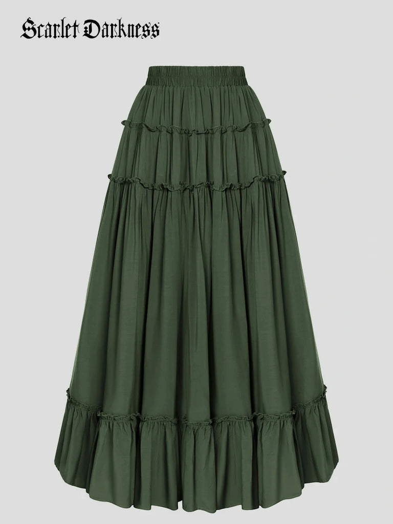Scarlet Darkness Prairie Renaissance Layered and Versatile Pocket Skirt Dark green