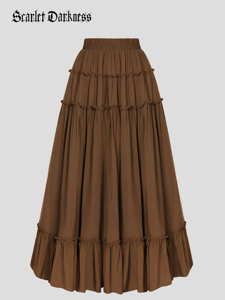 Scarlet Darkness Prairie Renaissance Layered and Versatile Pocket Skirt Brown