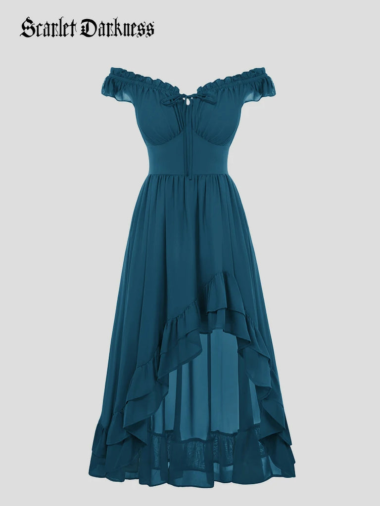 off the shoulder gypsy dress Gypsy Renaissance Off Shoulder High-Lo Chiffon Dress