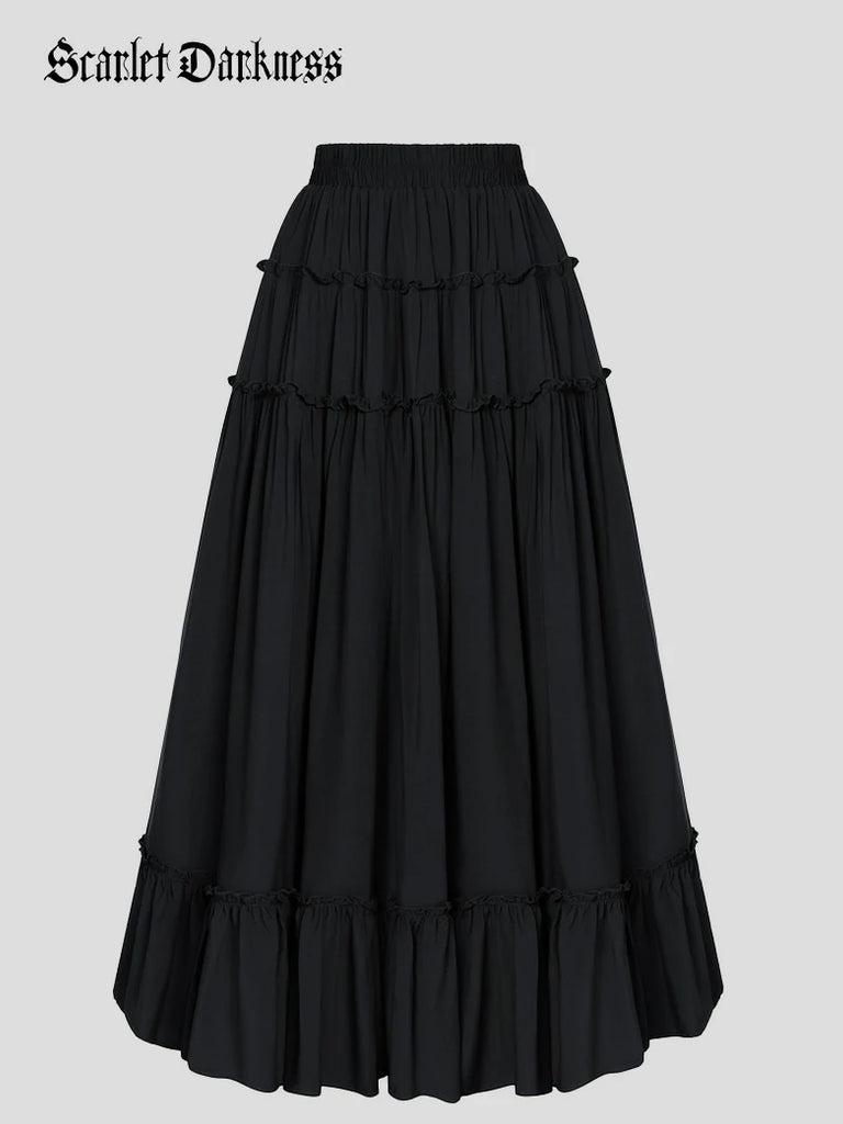 Scarlet Darkness Prairie Renaissance Layered and Versatile Pocket Skirt Black