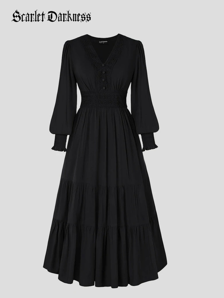 Scarlet Darkness Renaissance Festival Elastic Waist Pockets Dress Black