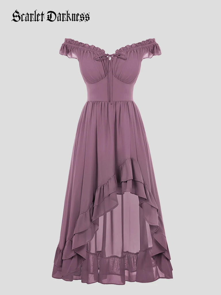 off the shoulder gypsy dress Gypsy Renaissance Off Shoulder High-Lo Chiffon Dress