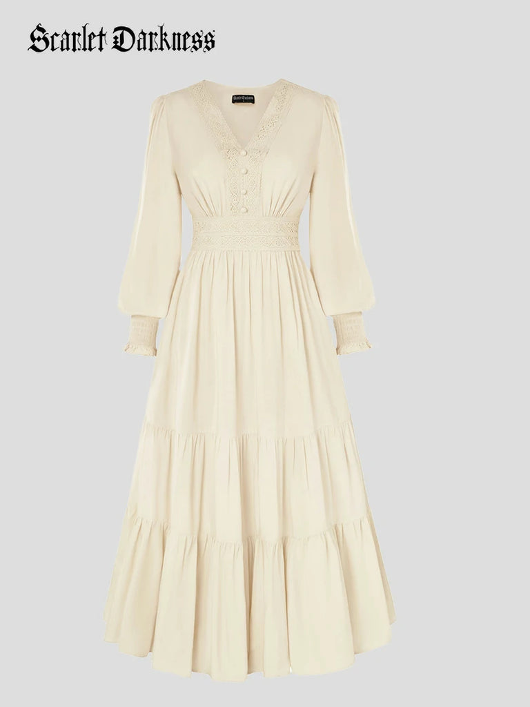 Scarlet Darkness Renaissance Festival Elastic Waist Pockets Dress Ivory