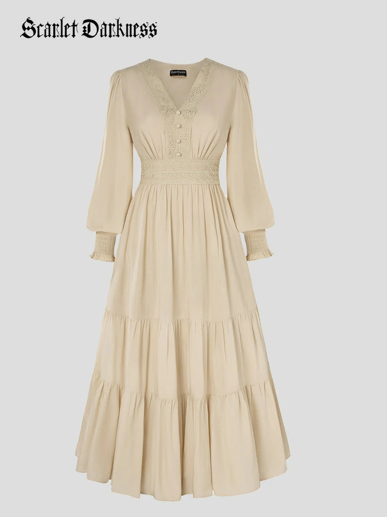 Scarlet Darkness Renaissance Festival Elastic Waist Pockets Dress Apricot